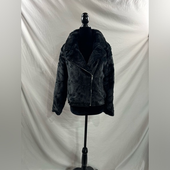Moto Zip Up Slant Pocket Faux Fur Fuzzy Jacket - Picture 5 of 8